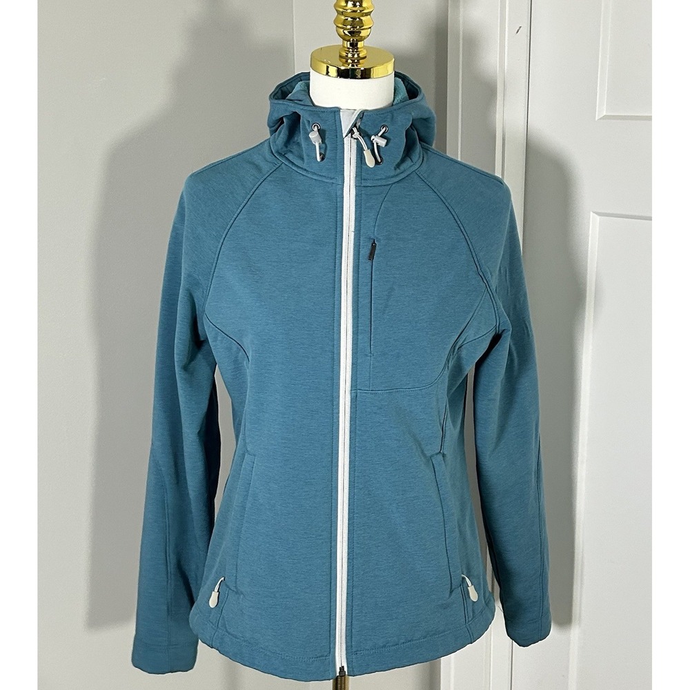 Kirkland Signature Softshell Jacket Women's SMALL Fleece Lined Hooded Teal EUC